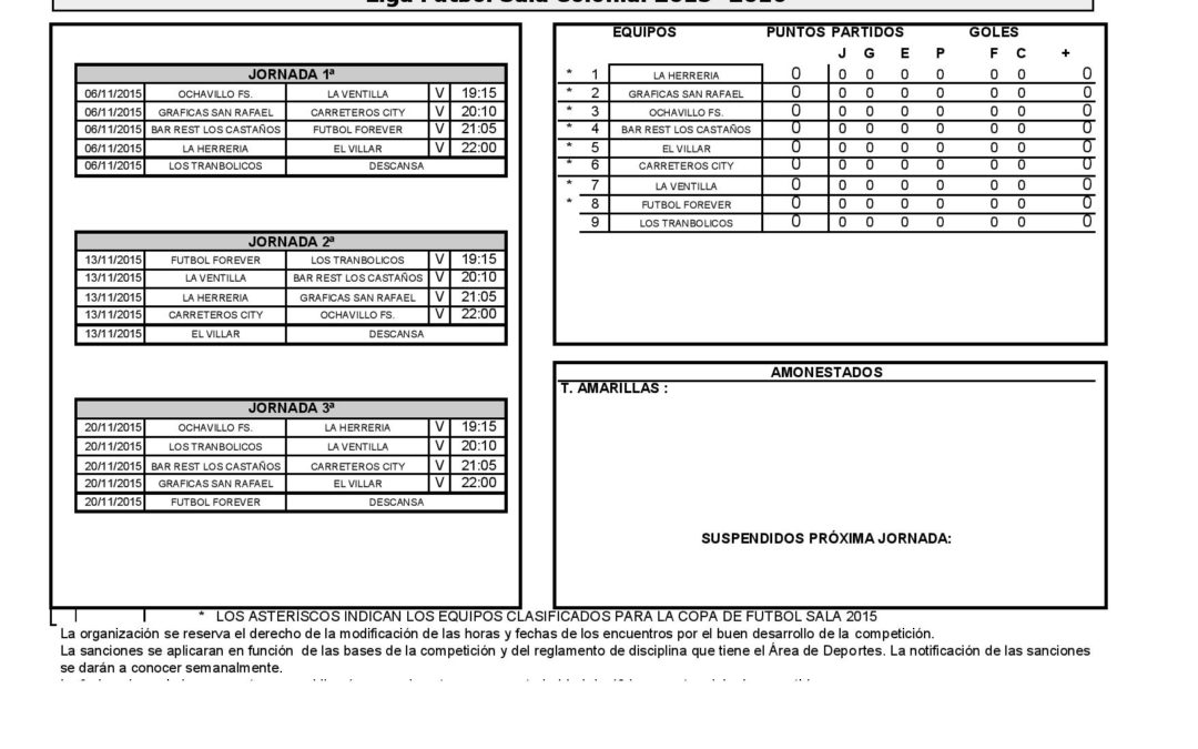 1º JORNADA LIGA FUTBOL SALA