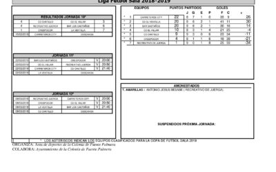 RESULTADOS Y CLASIFICACIÓN DE LA 10ª JORNADA DE LA LIGA DE FÚTBOL SALA
