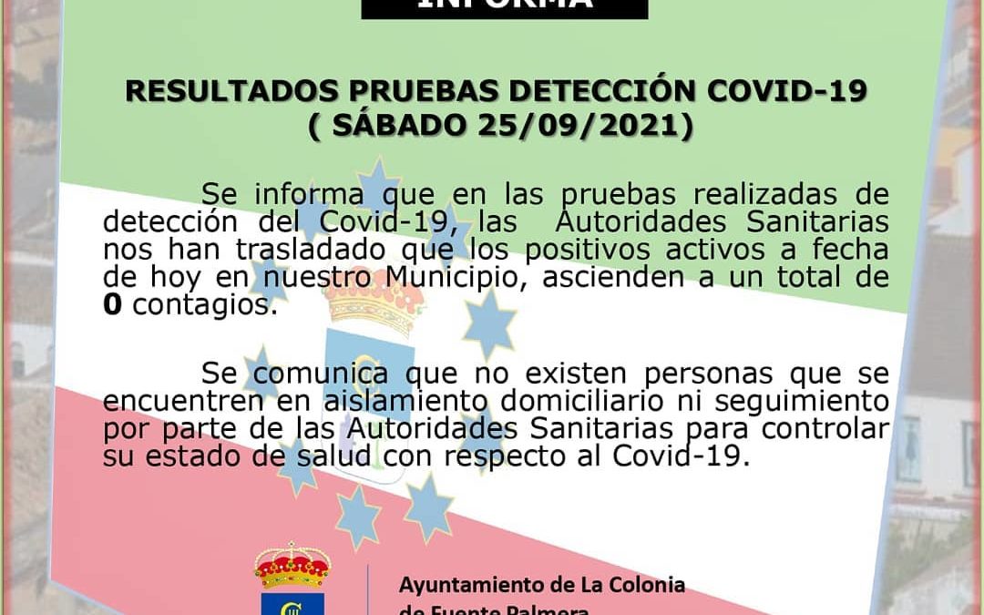 EL MUNICIPIO, SIN CONTAGIOS ACTIVOS DE COVID A 25 DE SEPTIEMBRE