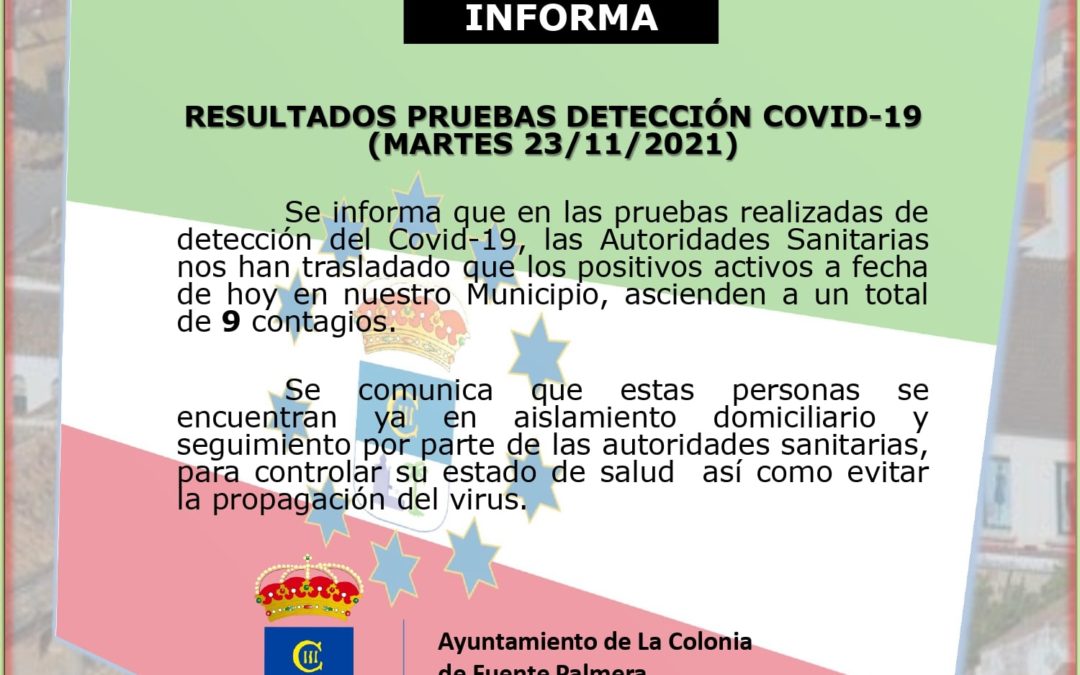SE NOTIFICAN 9 CASOS DE COVID EN EL MUNICIPIO A 23 DE NOVIEMBRE