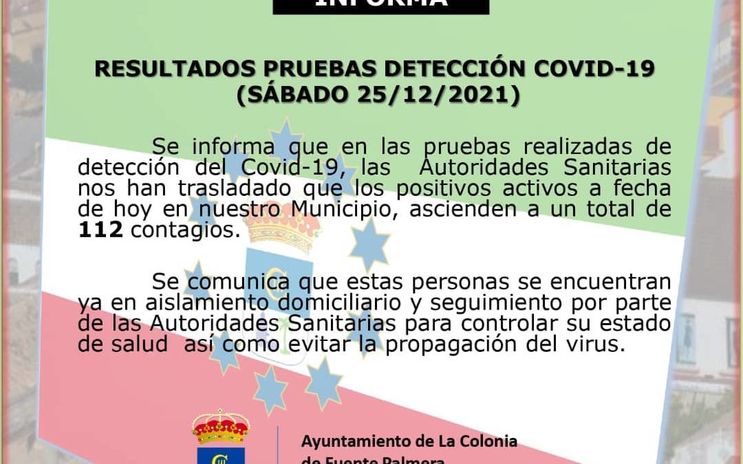 EL MUNICIPIO REGISTRA 112 CASOS ACTIVOS DE COVID A 25 DE DICIEMBRE