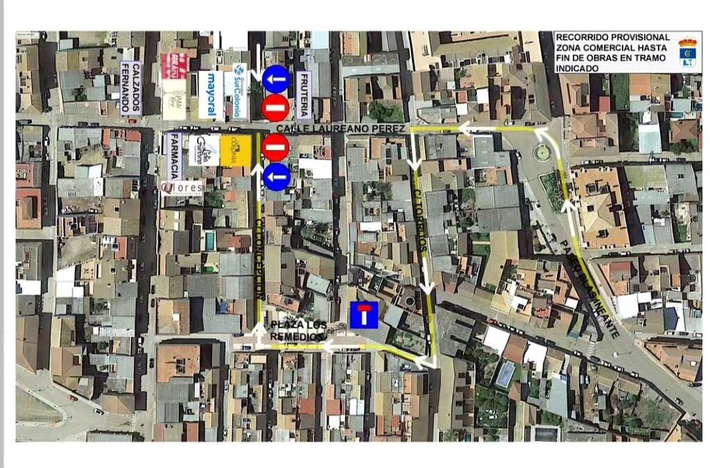 Plano de tráfico por obras en la calle Laureano Pérez