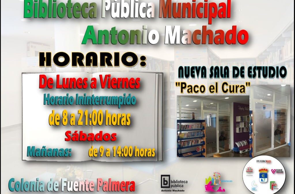 Nuevo horario Biblioteca Pública Municipal Antonio Machado