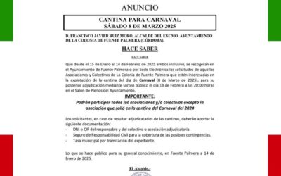 Abierto el plazo para el sorteo de la cantina del Carnaval 2025