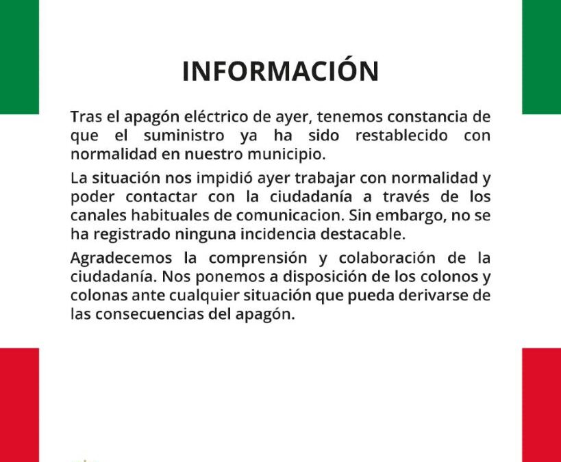 Comunicado apagón eléctrico general
